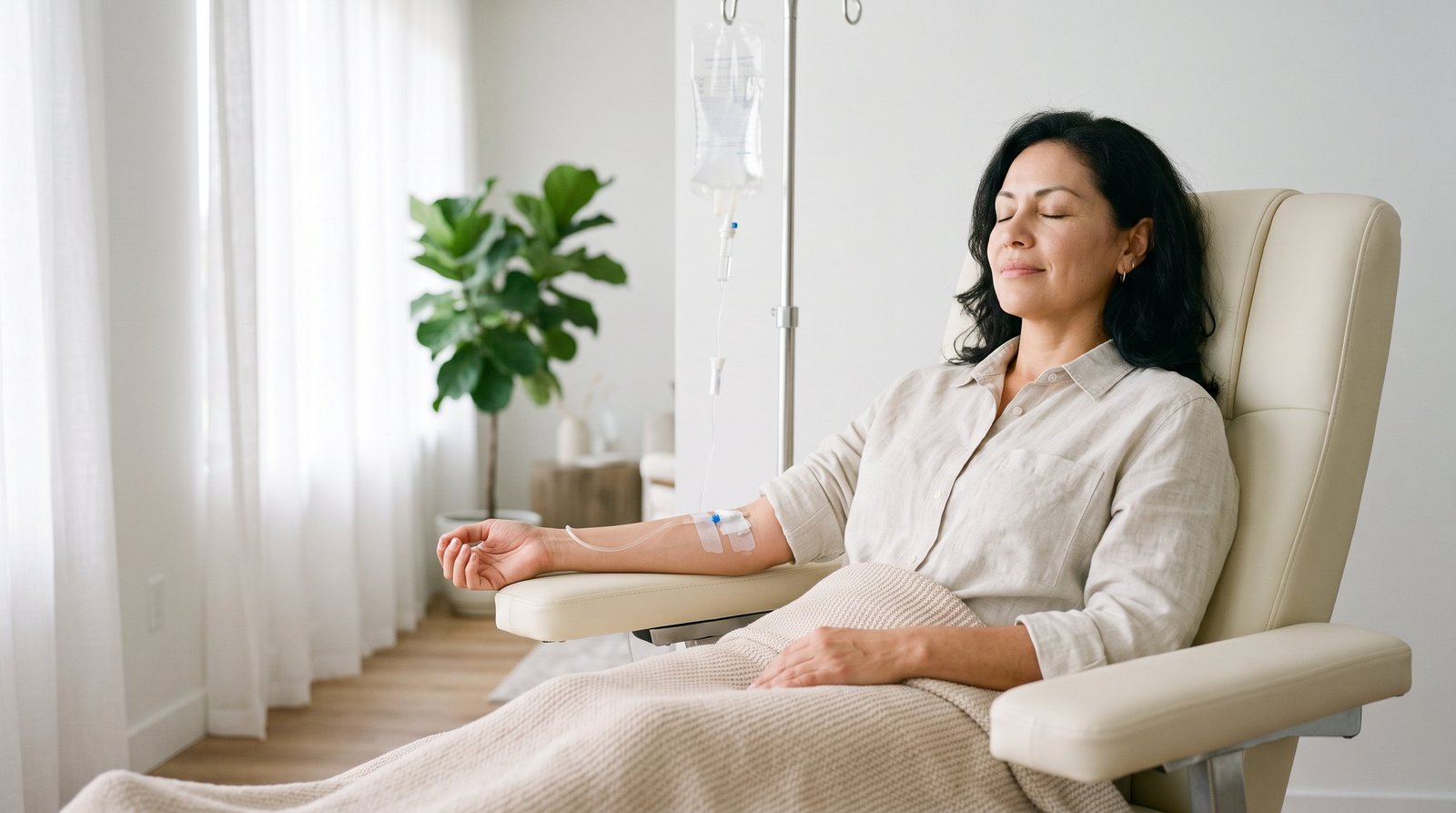 Paciente recibiendo sueroterapia en una clínica de bienestar