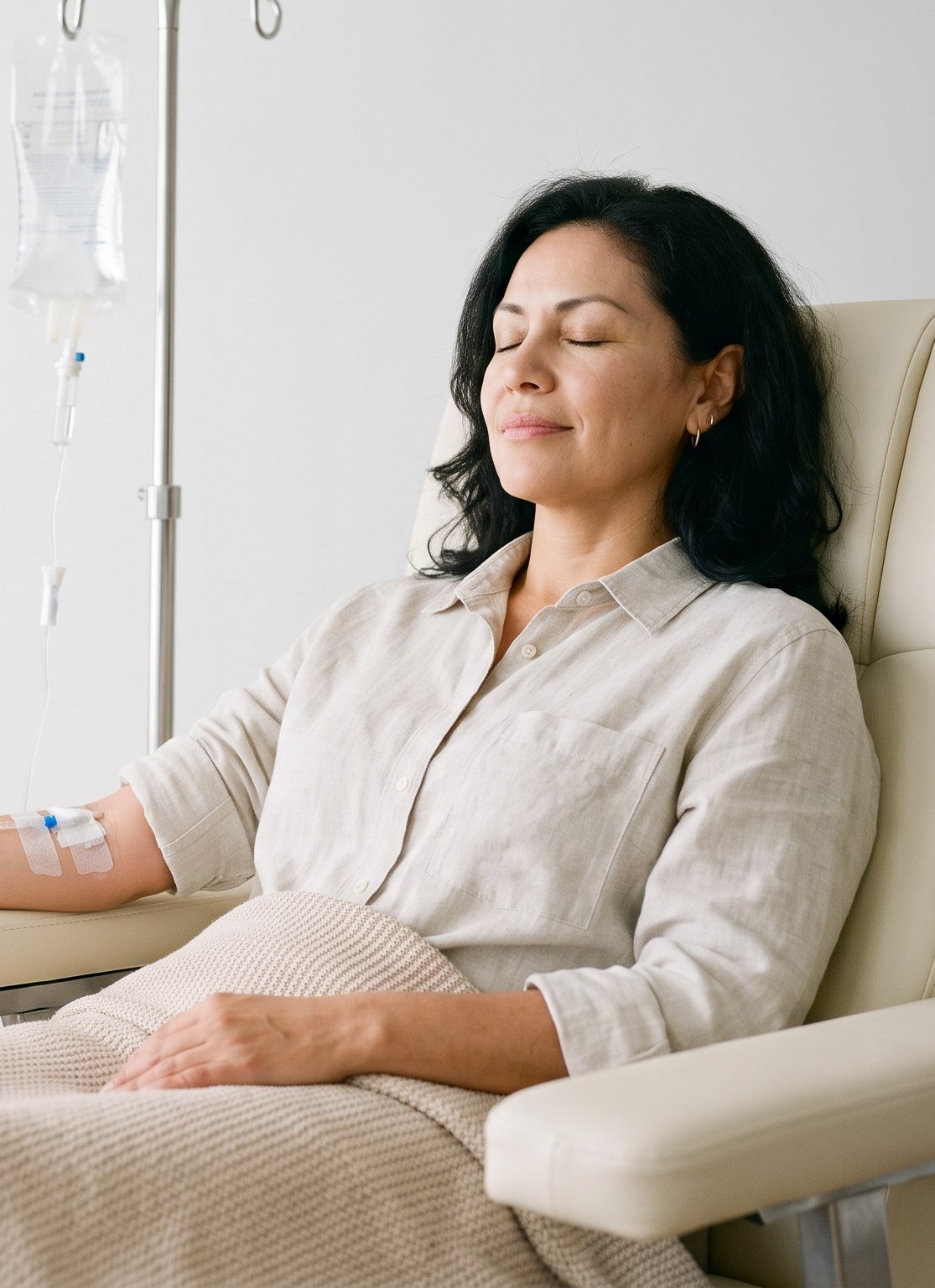Paciente recibiendo sueroterapia en una clínica de bienestar